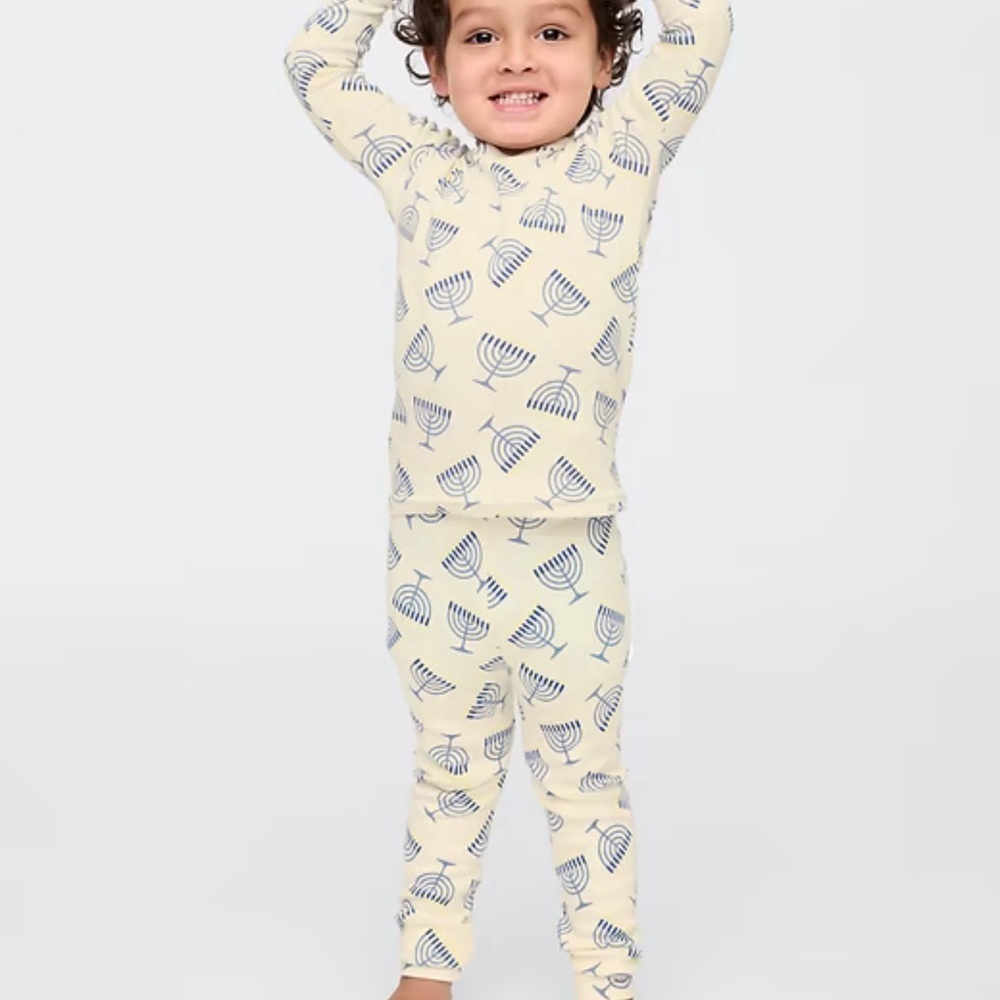 GAP Kids Cream and Blue Menorah Pajama Set Hanukkah